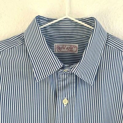 Fil a Fil Paris Vintage Herren Hemd weiß blau gestreift Gr. 43