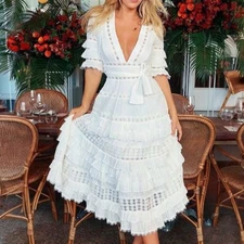 Zimmermann Corsair Dress Size 1 / 10 AU / 6 US Frill Tier Midi White Long