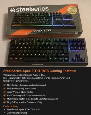 SteelSeries Apex 3 TKL RGB Gaming-Tastatur, Kompakt, QWERTZ