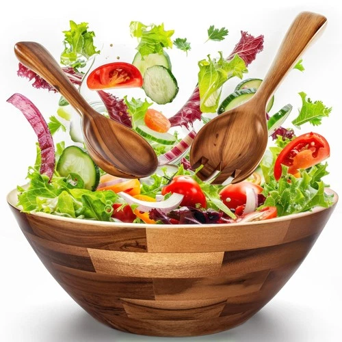 Acacia Wood Salad Bowl Set with Spoon, Fork - Large Salad Bowl with Serving U...