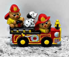 HOMCO Teddy Bear Fire Truck Dalmatian Kids Room Wall Plaque Hanging Vintage 1990