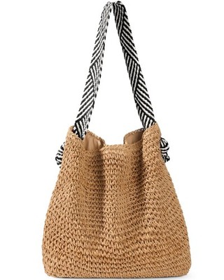 fauson Beach Bags for Women Woven 14.5'' L x 2.6'' W x 13.4'' H, Brown Straw Bag