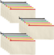 30PCS Blank Canvas Pencil Case, Plain Canvas Zipper Pouch, Canvas Makeup Bags to
