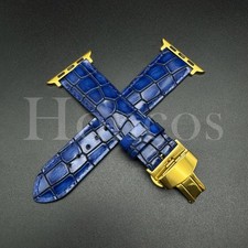 38-49 MM Leather Alligator Band Strap For Apple iWatch Series 10 9 8 7 6 5 4 BL