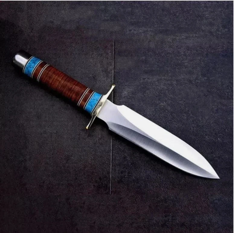 Cuchillo Bowie daga de caza de acero al carbono hecho a mano personalizado hoja fija con funda Foto 3 de 4