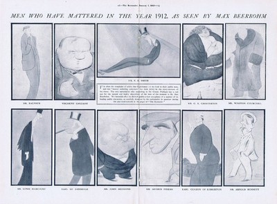 MAX BEERBOHM Karikaturen englischer öffentlicher Figuren - antiker Druck 1913