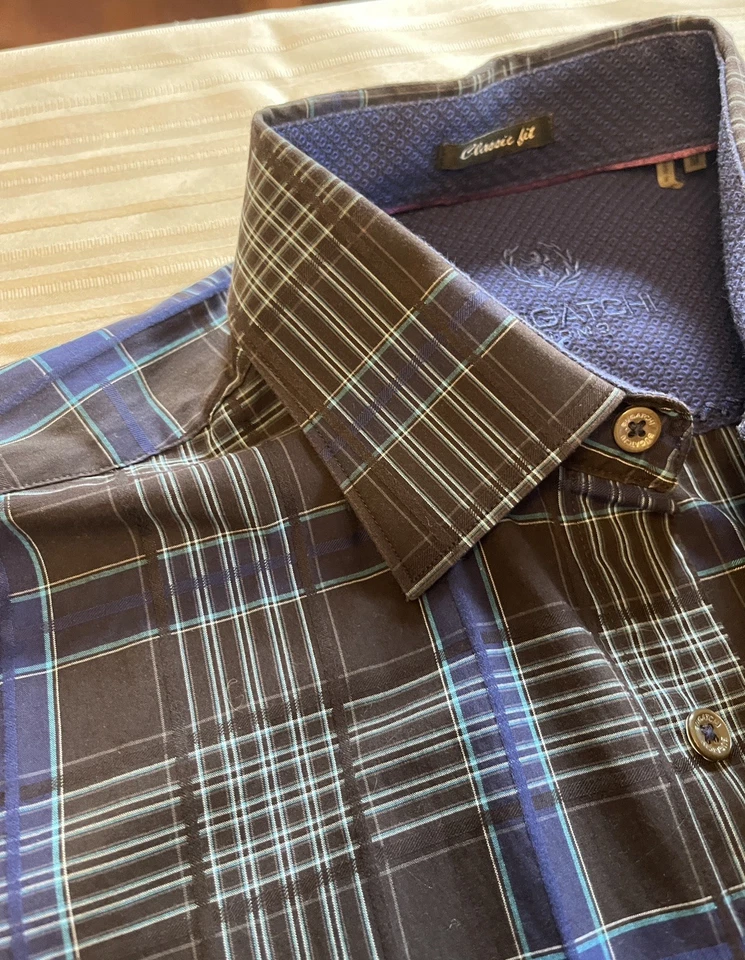 Bugatchi Men’s Shirt Classic Fit M Medium Black, Blue L/S Flip Cuffs Good Cond - Image 4 of 4