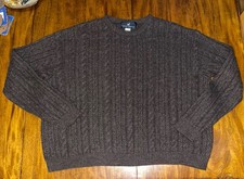 Peruvian Connection Baby Alpaca Wool Brown Relaxed Cable Knit Crew Sweater XL