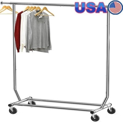 Heavy Duty Garment Rack 250 lbs Capacity Extensible Rod 360° Swivel Casters New