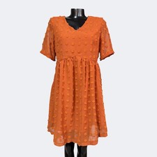 Grace Karin NWT Swiss Dot Babydoll Mini Dress Medium Rust Orange Boho Preppy NEW