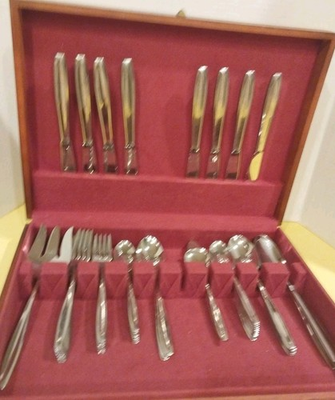 #ad International Stainless 55 Piece Flatware Service For 8 With Serving Pieces MCM $75.99