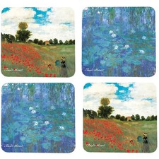 Set mit 4 Untersetzern Enesco Claude Monet, Mohnblumen und Nymphen (10 x 10 cm)