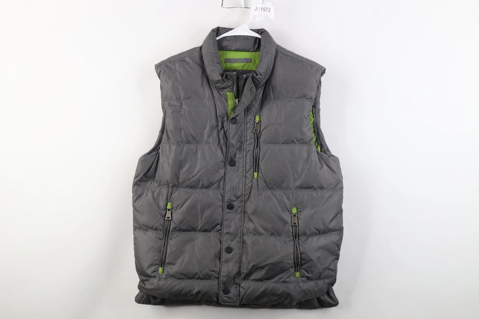 Vintage Y2K Orvis Mens Medium Trekking Hiking Duck Down Puffer Vest Jacket Gray