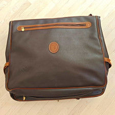 Vintage Trussardi Reise-Kleidersack Leder Braun mit Schultergurt, Kleiderb&uuml;gel