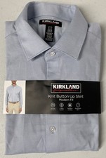 Kirkland Men's Modern Fit Knit Button Up Dress Shirt BLUE L 16-17, 34/35 Stretch