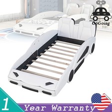 Race Car Twin Size Bed Frame with Saftey Rails for Kid Boy Girl Bedroom Black