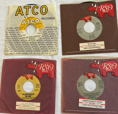 4 Bee Gees 45s - Too Much Heaven / He's a Liar / New York Mining - OG Atco RSO