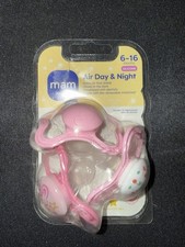 MAM Air Day Night Pacifiers 6-16 Months Pink Girl 3 Pack Glow Dark NEW