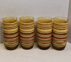 4 Vintage 70s Anchor Hocking Striped Amber Glass Drinking Tumblers 5” MCM Retro