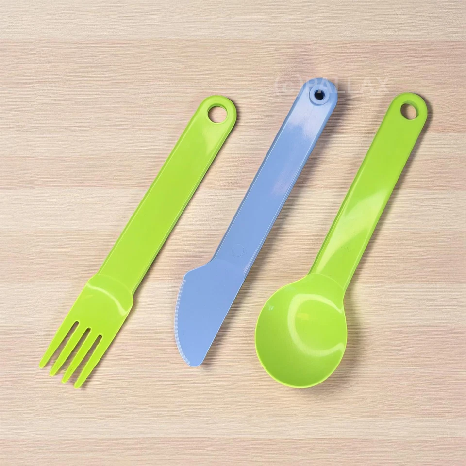 TUPPERWARE C70 PICKNICK-BESTECK GRÜN BLAU MESSER GABEL LÖFFEL - Bild 2 von 2