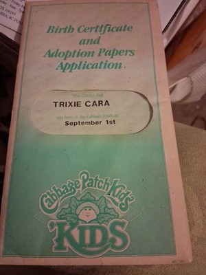 Cabbage Patch Kids Birth Certificate Adoption Papers Application TRIXIE CARA 