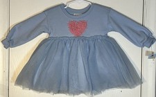 Cat  Jack Baby Girl Sz 12M Dress Blue French Terry Pink Heart Tulle Skirt NWT