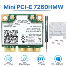 Intel 7260HMW Dual-Band Wireless-AC Card, 802.11ac WiFi + Bluetooth 4.0 for PC