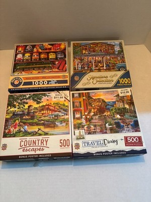 Lot of 4 Master Pieces Jigsaw Puzzles 500-1000 Pieces Landscapes, ETC USED #57