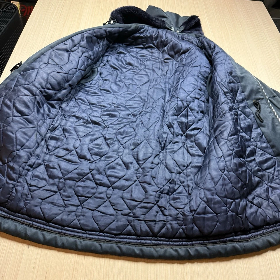 Винтажный 70-х 80-х выстеганная Arctic парка куртка темно-синий пальто искусственного меха с подкладкой капюшон XL - Изображение 2 из 4