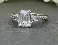 3CT Emerald Cut Lab-Created Diamond Women's Wedding Ring 14K White Gold Plated