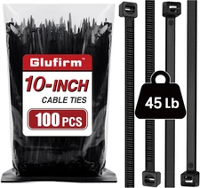 10 Inch Black Zip Ties 100 Pack, 45Lb Tensile Strength Cable Wire Ties