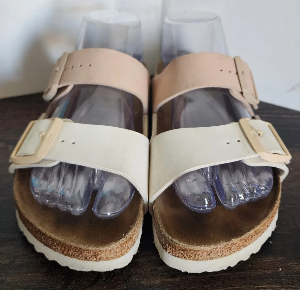 Sandalia Birkenstock Arizona rosa y blanco bloque de color dividido 39 EE. UU. mujeres 8 hombres 6  Foto 3 de 4