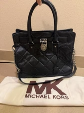 Michael Kors Black Quilted Leather Hamilton Satchel Shoulder Bag RARE NICE!