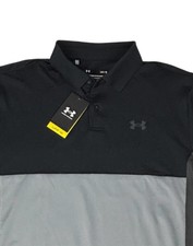 Under Armour Performance Golf Polo Shirt Mens Large Black Gray Color block