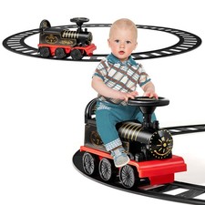 COSTWAY Kids Ride On Train Electric Ride On Toy with 16 Pieces Tracks-Black
