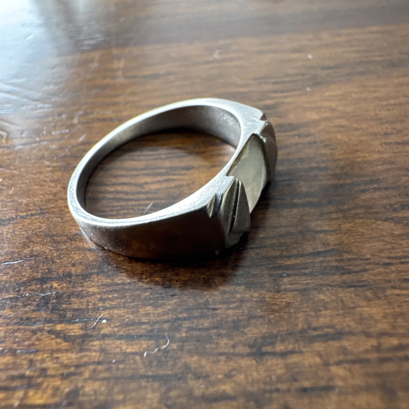 A silver tone ring a central rectangular white st… - image 3