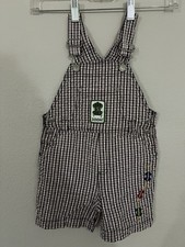Gymboree Vintage 3T Blue Red White Plaid Race Car Themed Shortalls Y2K