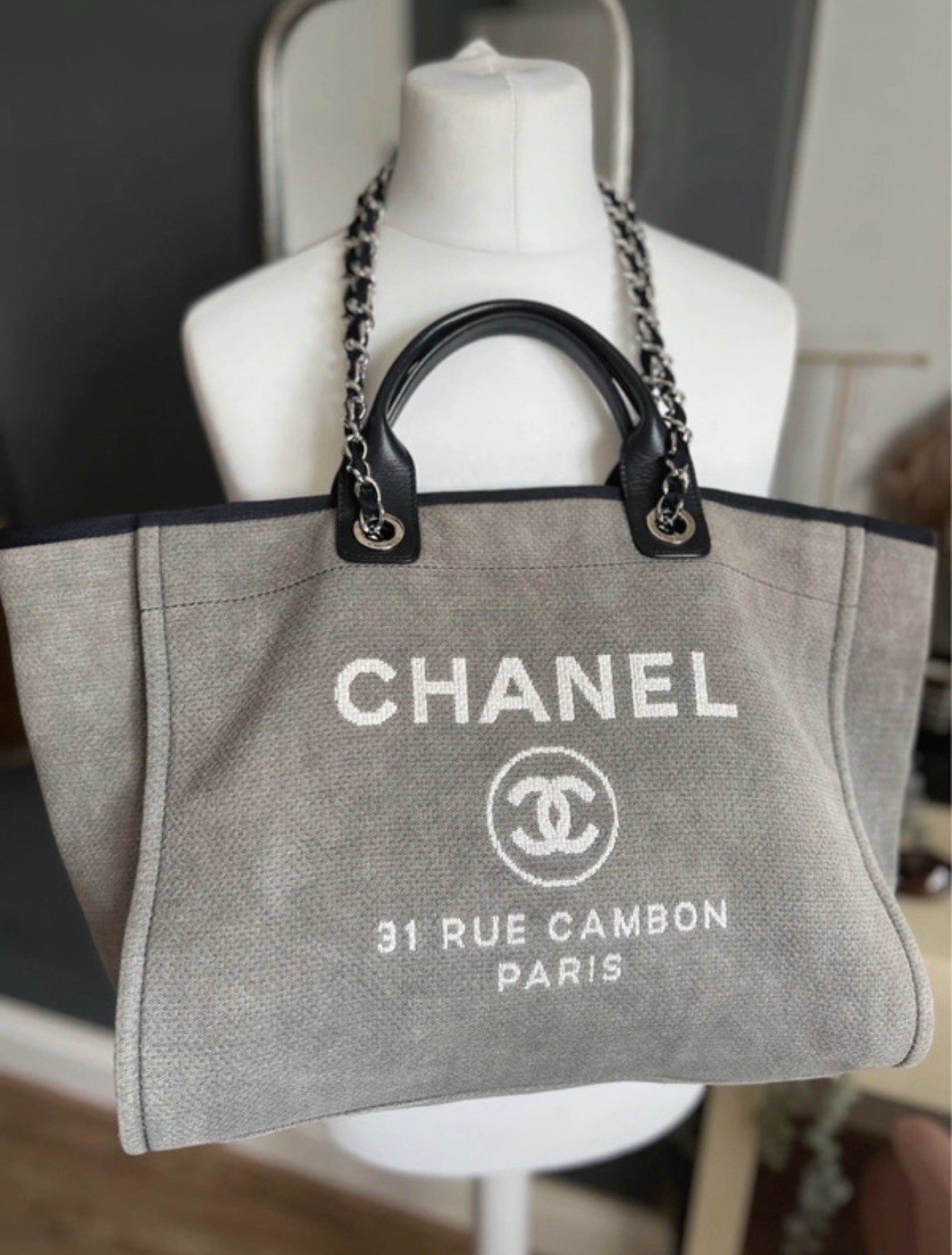 CHANEL Deauville 2012 Grey Tote Bag