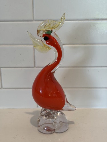 Vintage Murano Style Glass Rooster/Bird Red Orange-READ