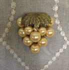 Vtg. Unsigned Miriam Haskell Pearl Grape Cluster Brass Leaf Dress Clip Scarf Fur