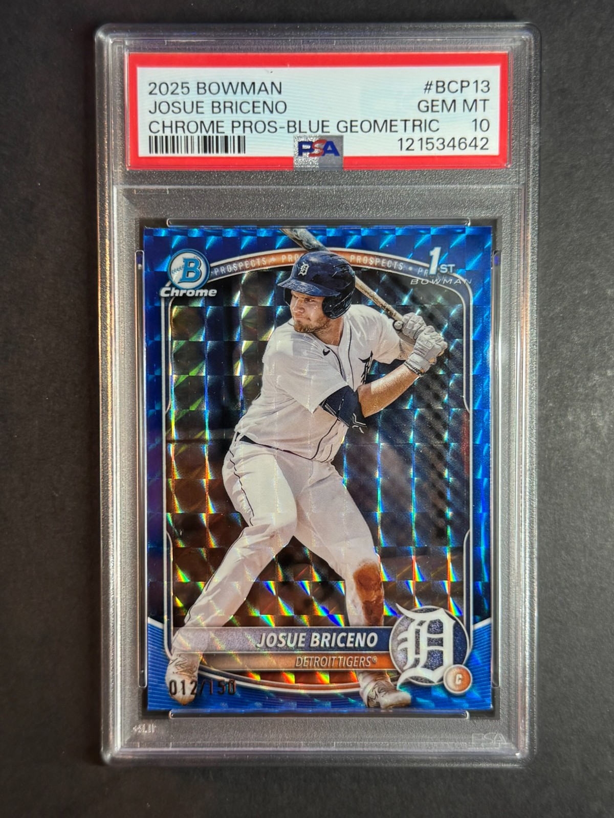 2025 BOWMAN CHROME PROSPECTS BLUE GEOMETRIC #BCP13 JOSUE BRICENO 39/150 PSA 10