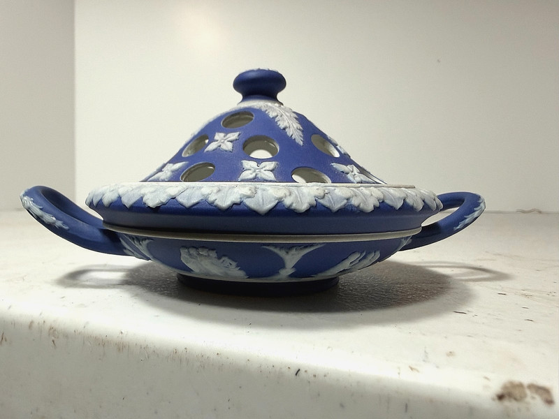 Rare - 19th Century - Wedgwood Dipped Blue Jasperware Potpourri with Handles