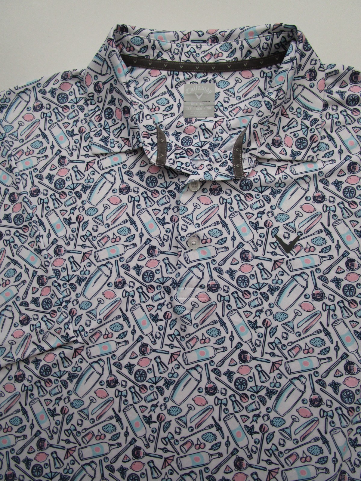 Mens XLT Callaway Polo Shirt Opti Dri wine bottle all over p