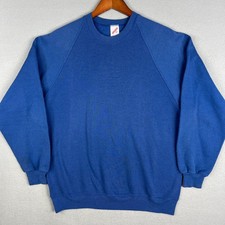 VTG Jerzees Blank Raglan Sweatshirt Fits Large Blue Crewneck 1990s Made in USA
