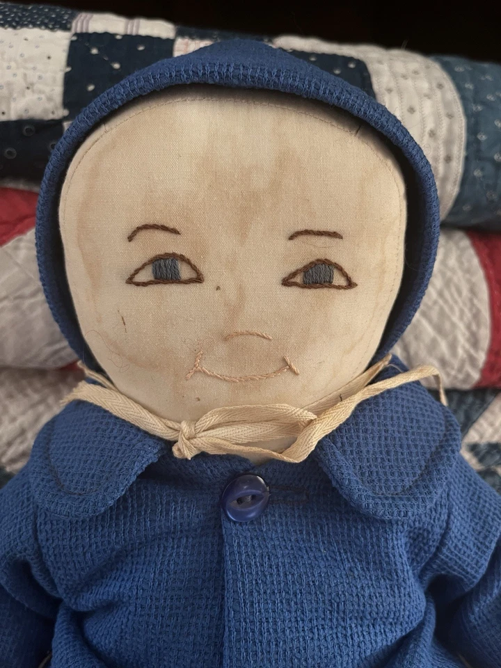 "Muñeca Amish antigua/vintage hecha a mano de 13"" ropa tradicional cara bordada" Foto 2 de 4