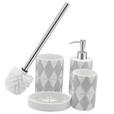 Bathroom Accessories Set,4 PCS Bath Ensemble Includes Soap White+gray