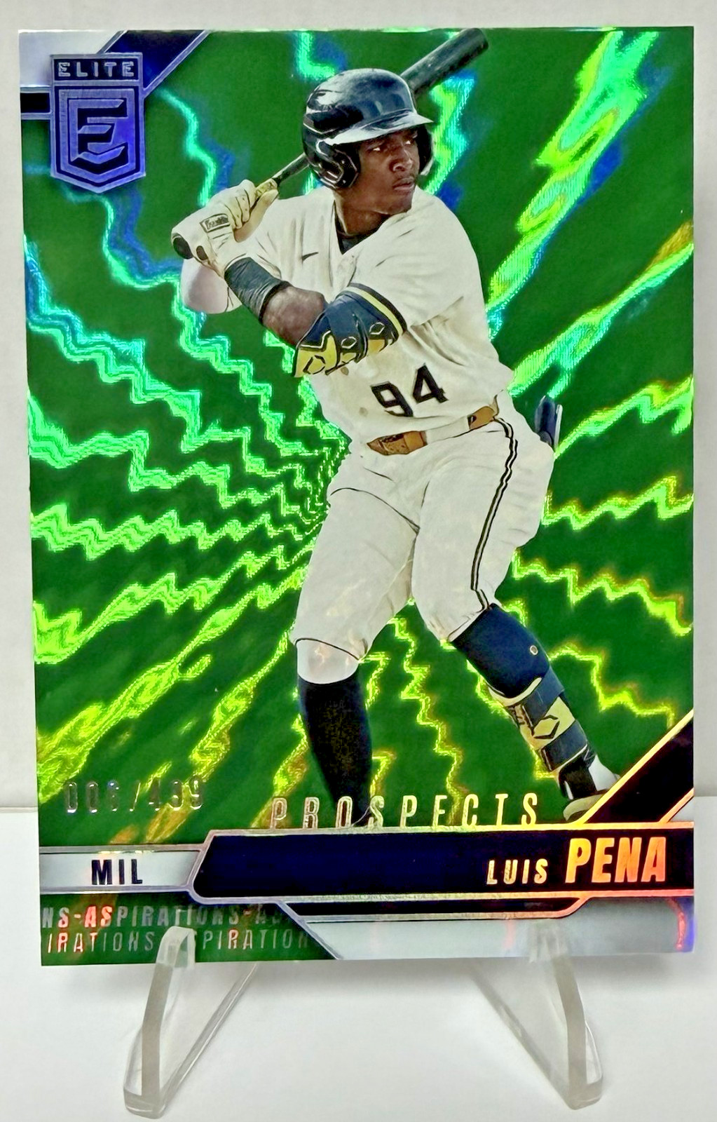 2026 Donruss Elite Luis Pena #166 Aspirations Shimmer 006/499 Brewers Prospect