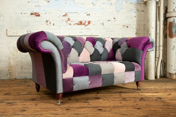 Chesterfield 2 Sitzer Sofa Textil Couch Polster Design Bunt Sofas Neu Zweisitzer-image