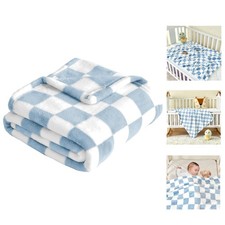 Yurhap Fleece Baby Blanket 30"x40" Ultra Soft Checkered Blanket for Boys Crib