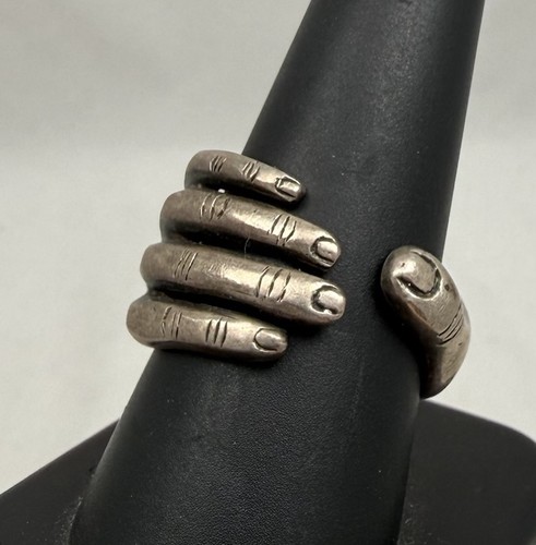 Vintage Sterling Silver Large Unisex Modernist 3d Hand Ring size 9.75  11.4 Gr